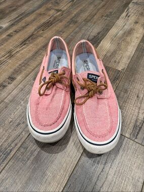 Sperry Coral Canvas Deck Shoes with Tan Laces
